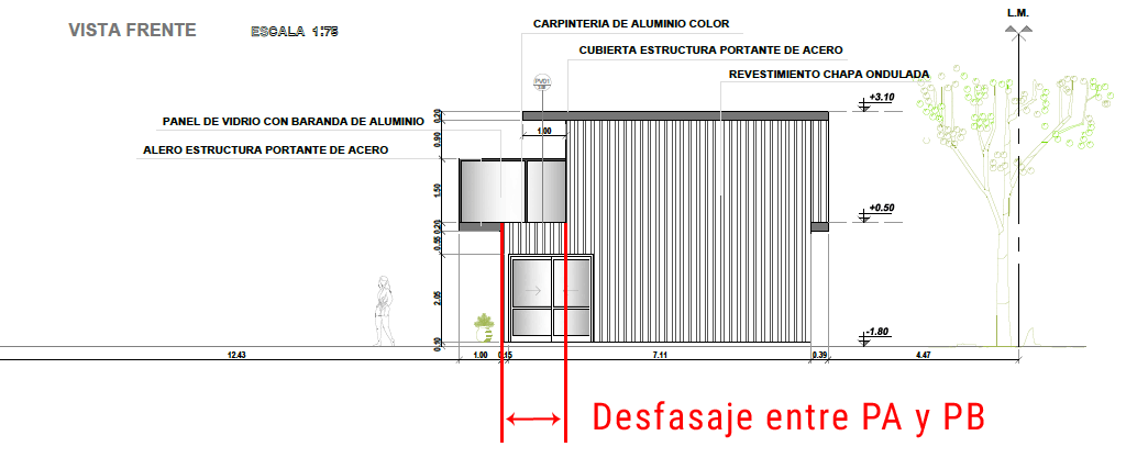 Plano de una casa en la que se viola el principio del Inline Framing.